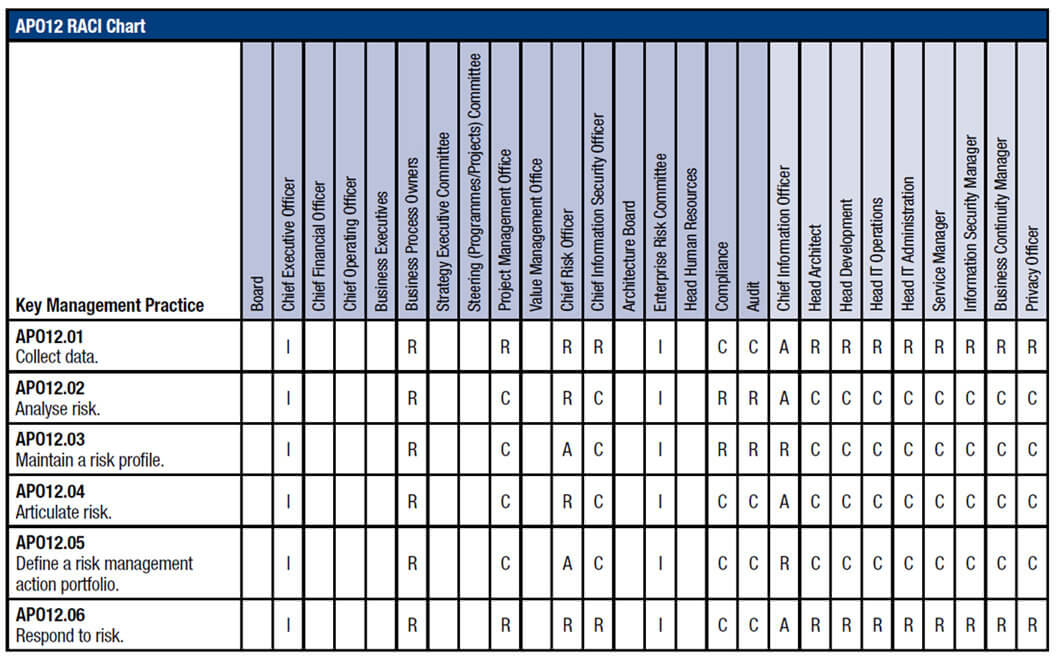 IT Governance - Figure 29: COBIT APO12 RACI Chart (ISACA—COBIT Enabling Processes 2012)